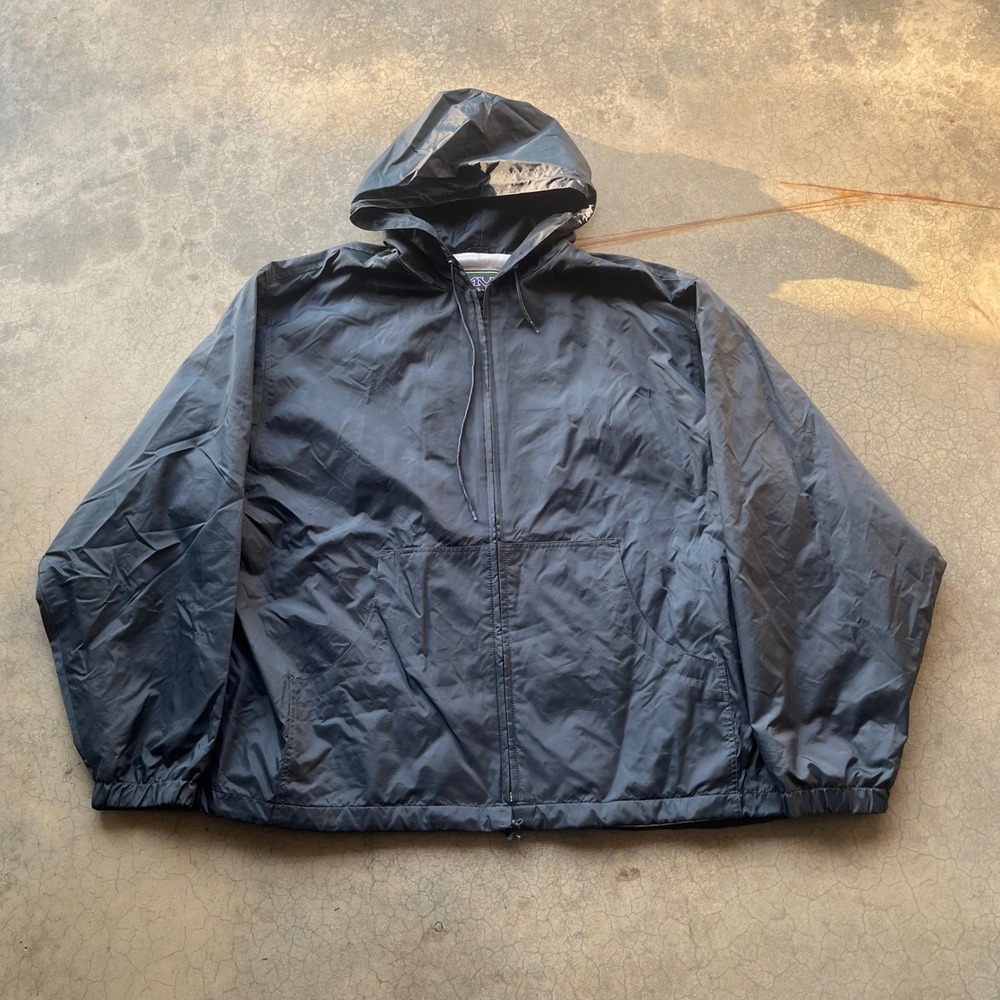 MV Sport Mens XL Windbreaker Jacket Navy Blue Full Zip Hooded Nylon Style 579